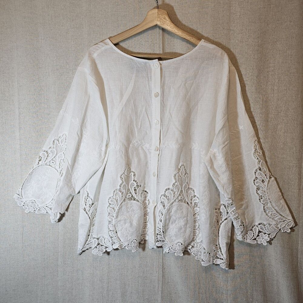 Beautiful Cynthia Rowley Tunic Top Embroidered Crochet Back Button Womens Sz 2X - Picture 5 of 10